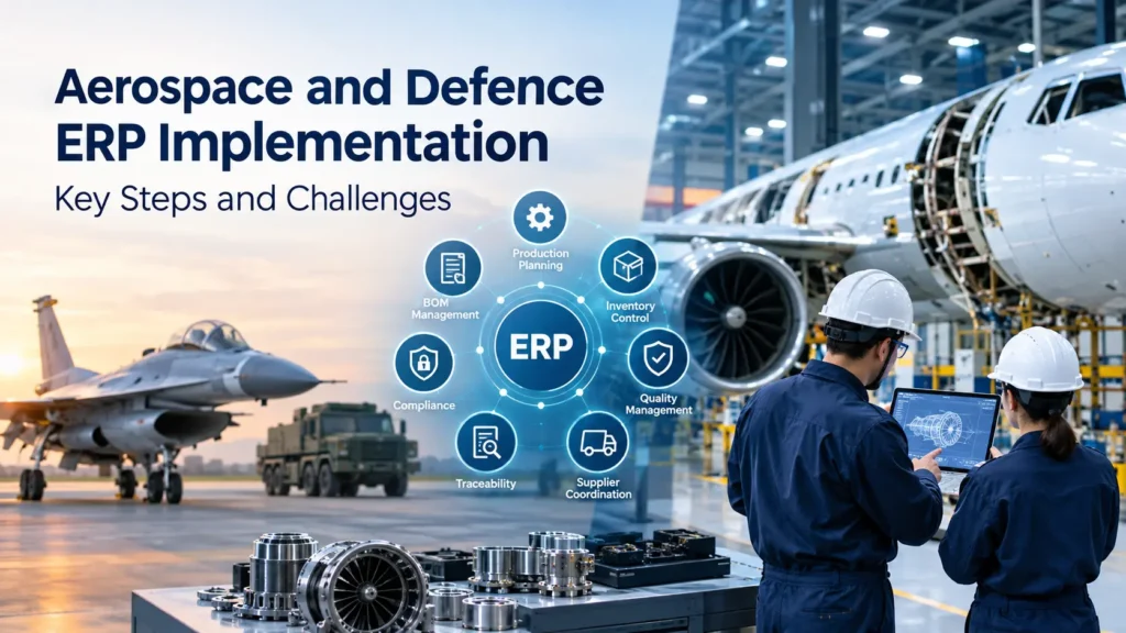 Explore aerospace and defence ERP implementation steps, challenges, traceability, quality management, and production planning.