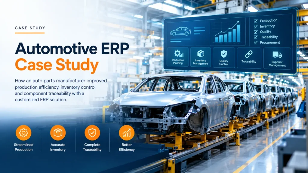 Discover how automotive ERP improves production planning, inventory control, quality management, and component traceability.