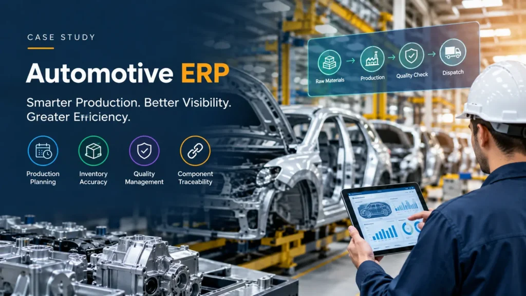 Discover how automotive ERP improves production planning, inventory accuracy, quality management, and component traceability.