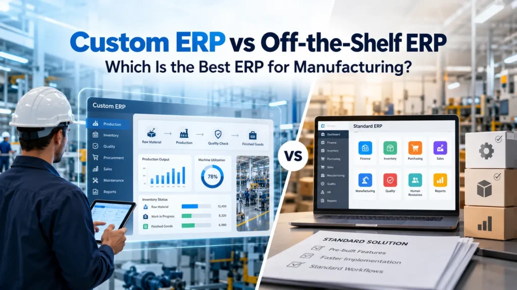 Compare custom and off-the-shelf ERP solutions to find the best ERP for manufacturing based on workflows, cost, scalability, and business needs.