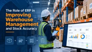 Discover how ERP warehouse management improves inventory tracking, stock accuracy, goods receipt, dispatch operations, and warehouse efficiency.