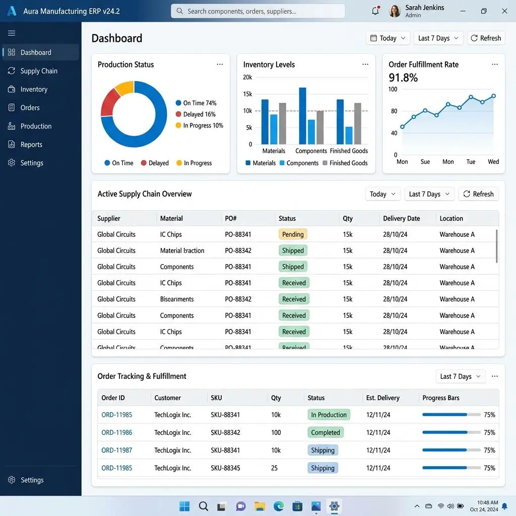 Preview of a Supply Chain Management ERP dashboard