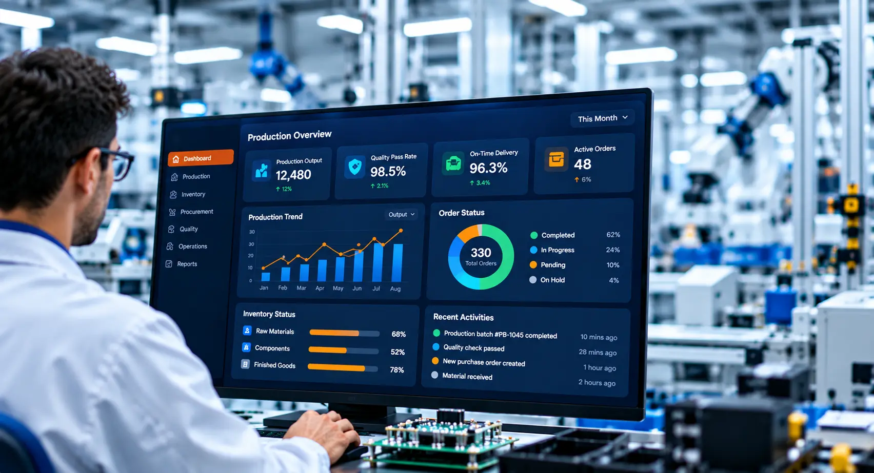 Preview of a Electronics ERP dashboard
